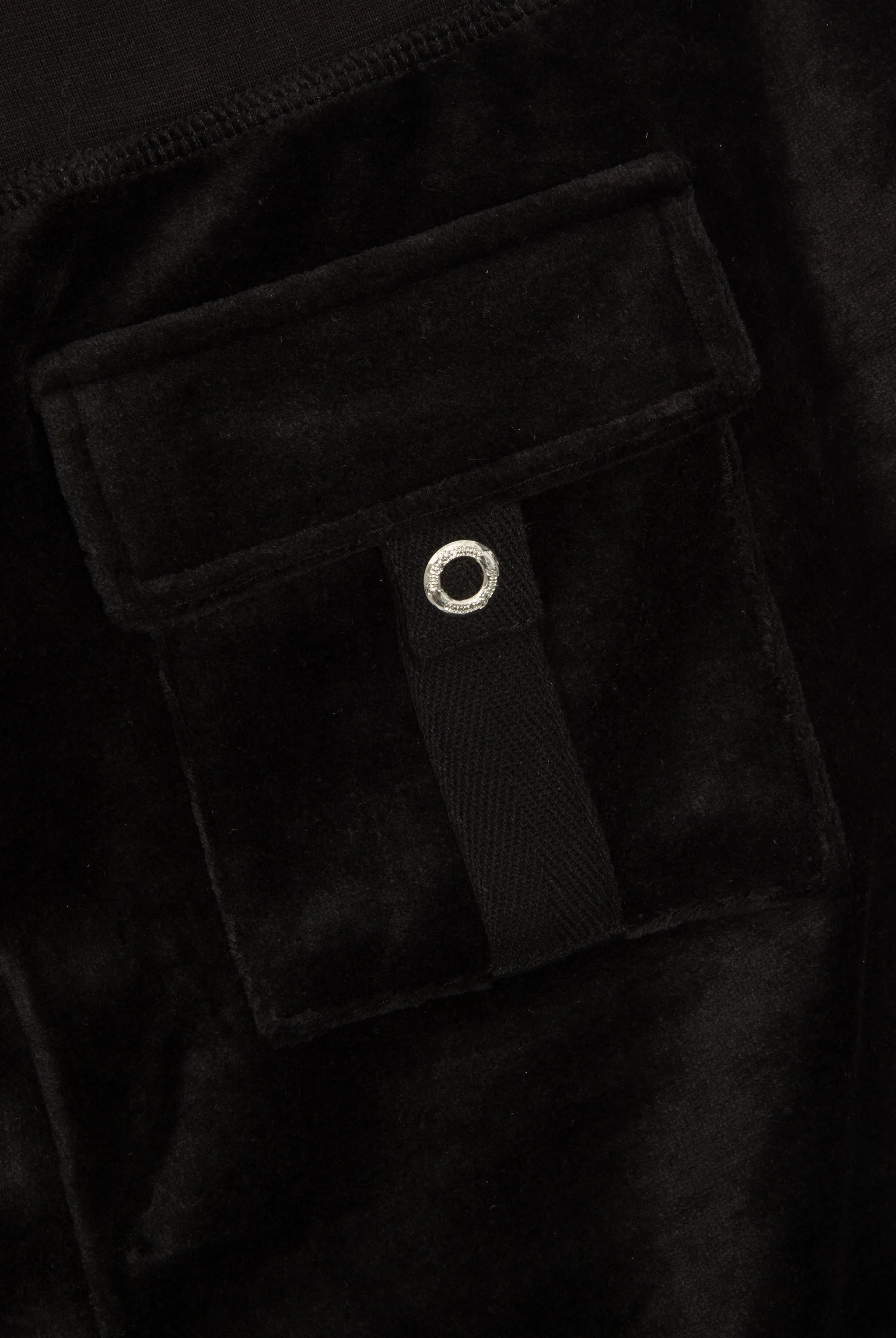 BLACK 'ONCE UPON A TIME' ULTRA LOW RISE BAMBOO VELOUR HERITAGE POCKETED BOTTOMS