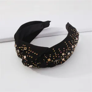 Black Polyster & 18K Gold-Plated Cubic Zirconia Knot Hard Headband