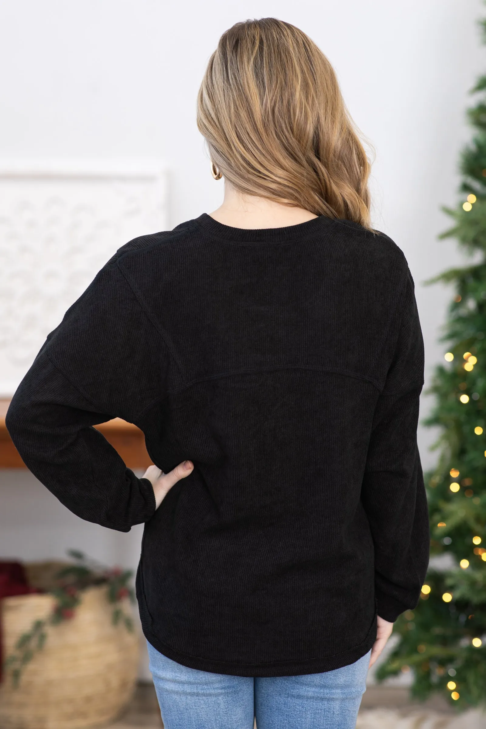 Black Ribbed Soft Knit Top