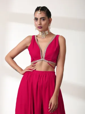 Blouse - Pink Velvet Sleeveless with Lace