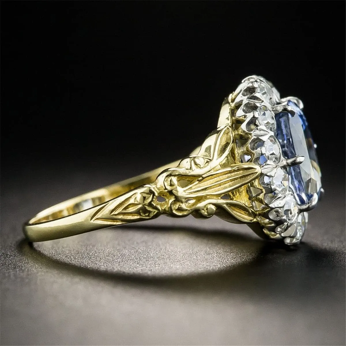 Blue & White Crystal Filigree Ring