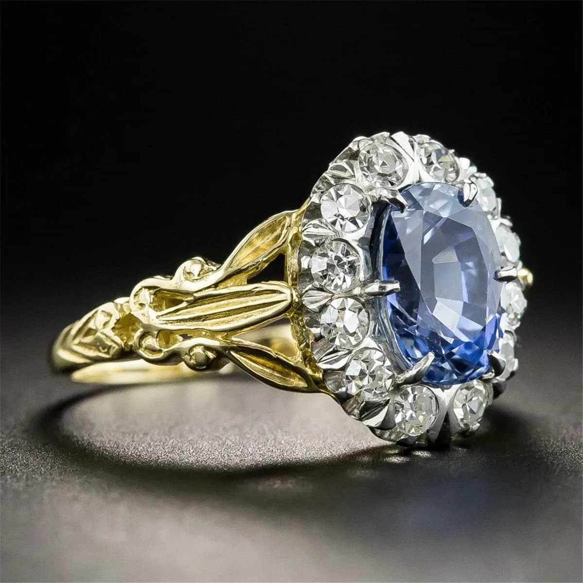 Blue & White Crystal Filigree Ring