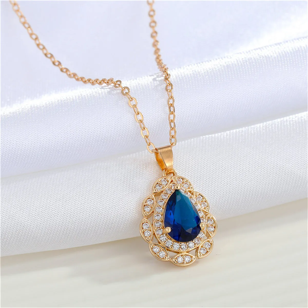 Blue Crystal & Clear Cubic Zirconia Hola Pendant Necklace