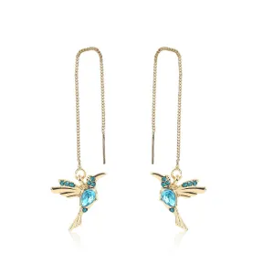 Blue Crystal & Cubic Zirconia 18K Gold-Plated Bird Threader Earrings