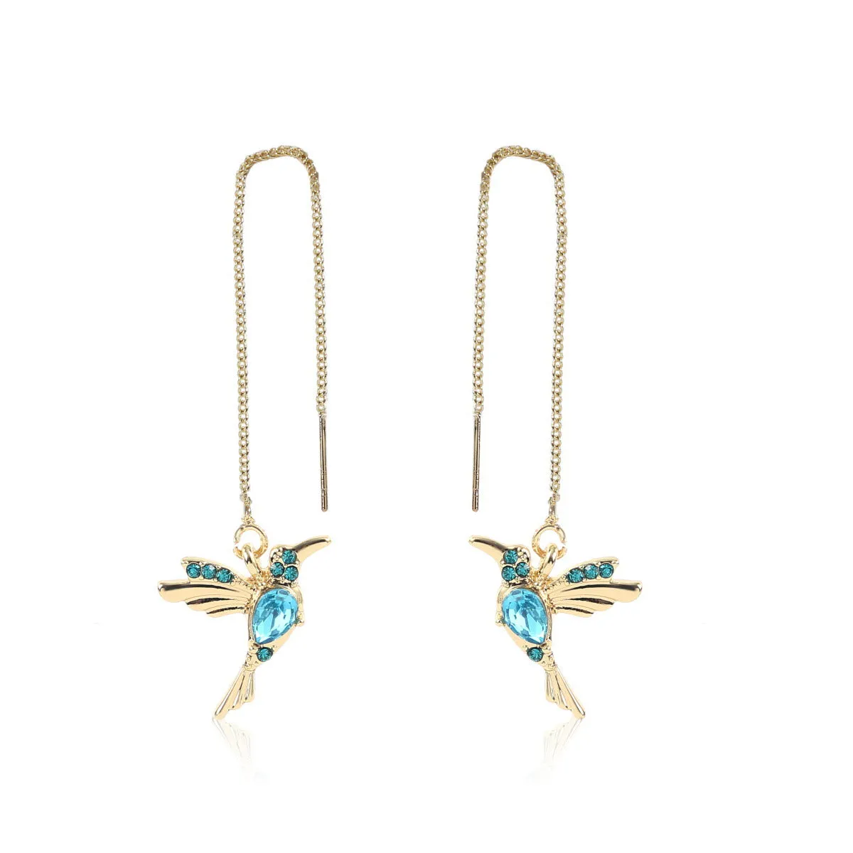 Blue Crystal & Cubic Zirconia 18K Gold-Plated Bird Threader Earrings