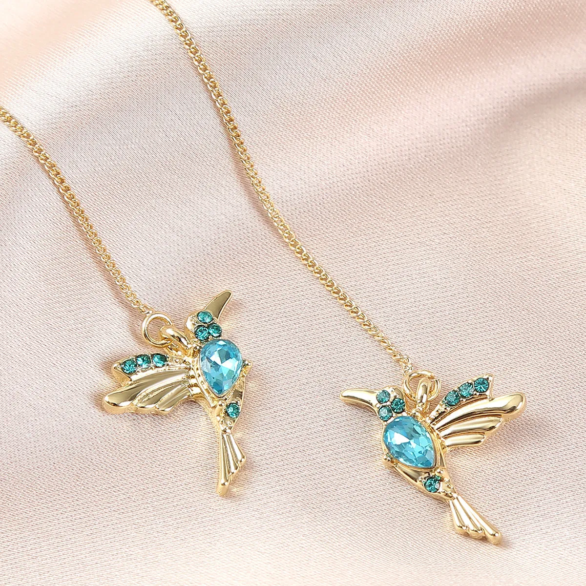 Blue Crystal & Cubic Zirconia 18K Gold-Plated Bird Threader Earrings