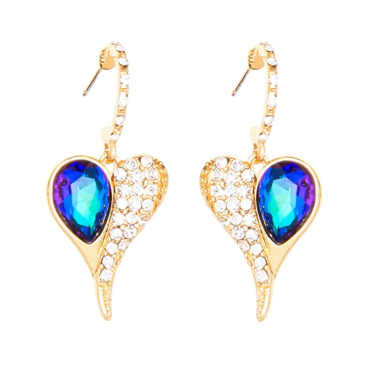 Blue Pear-Cut Crystal & Cubic Zirconia Heart Drop Earrings