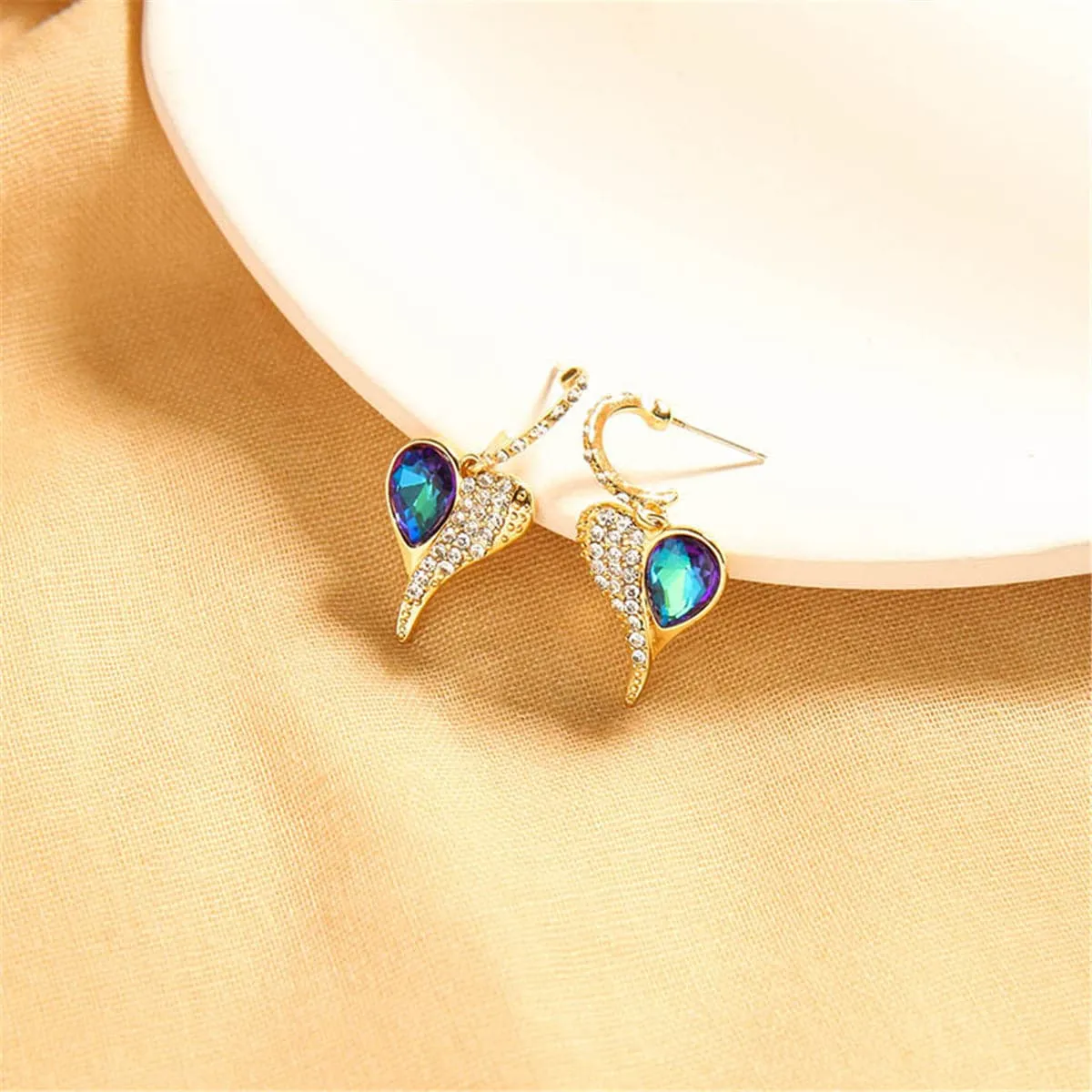 Blue Pear-Cut Crystal & Cubic Zirconia Heart Drop Earrings