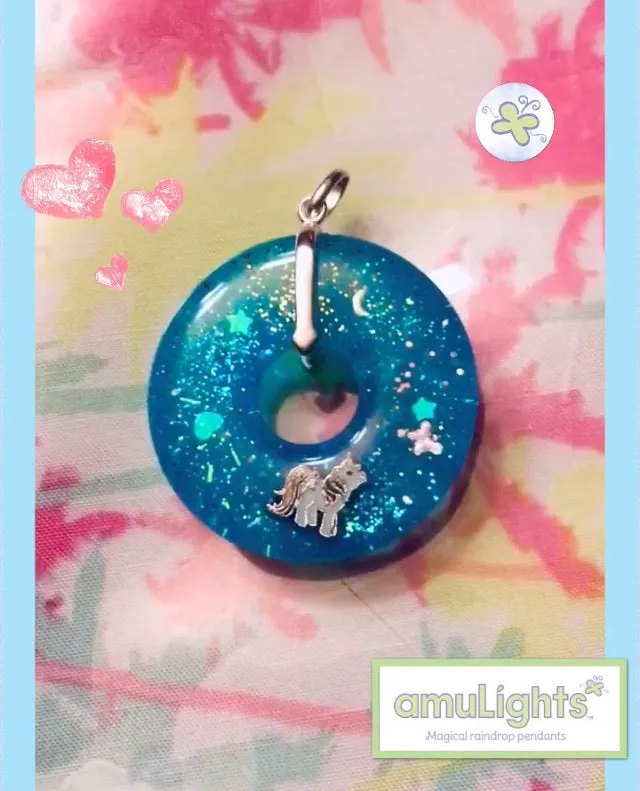 Blue RainbowDrops: Ring Pendant with Charm