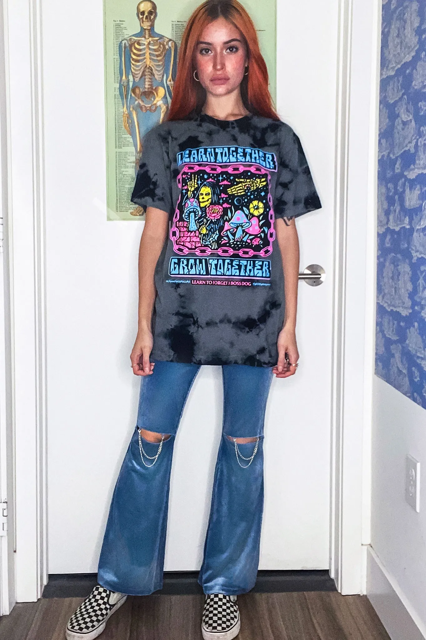 Blue Velvet Knee Chain Flares