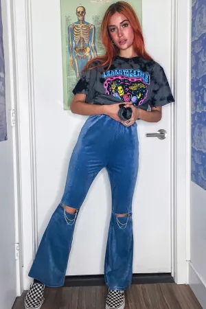 Blue Velvet Knee Chain Flares