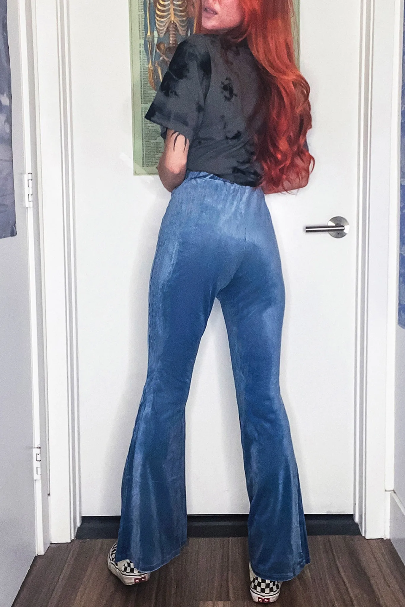 Blue Velvet Knee Chain Flares