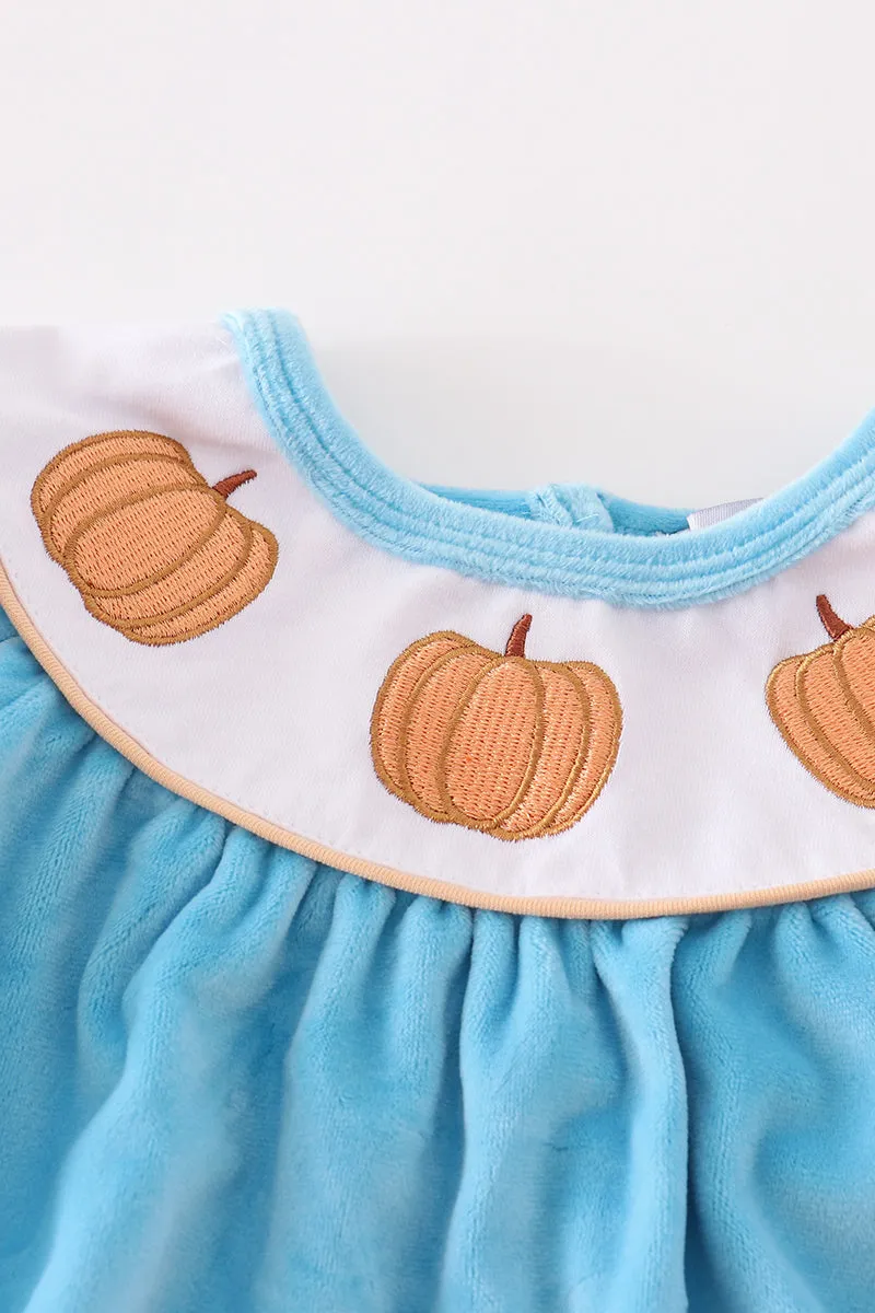 Blue Velvet Pumpkin Embroidery Girl Bubble