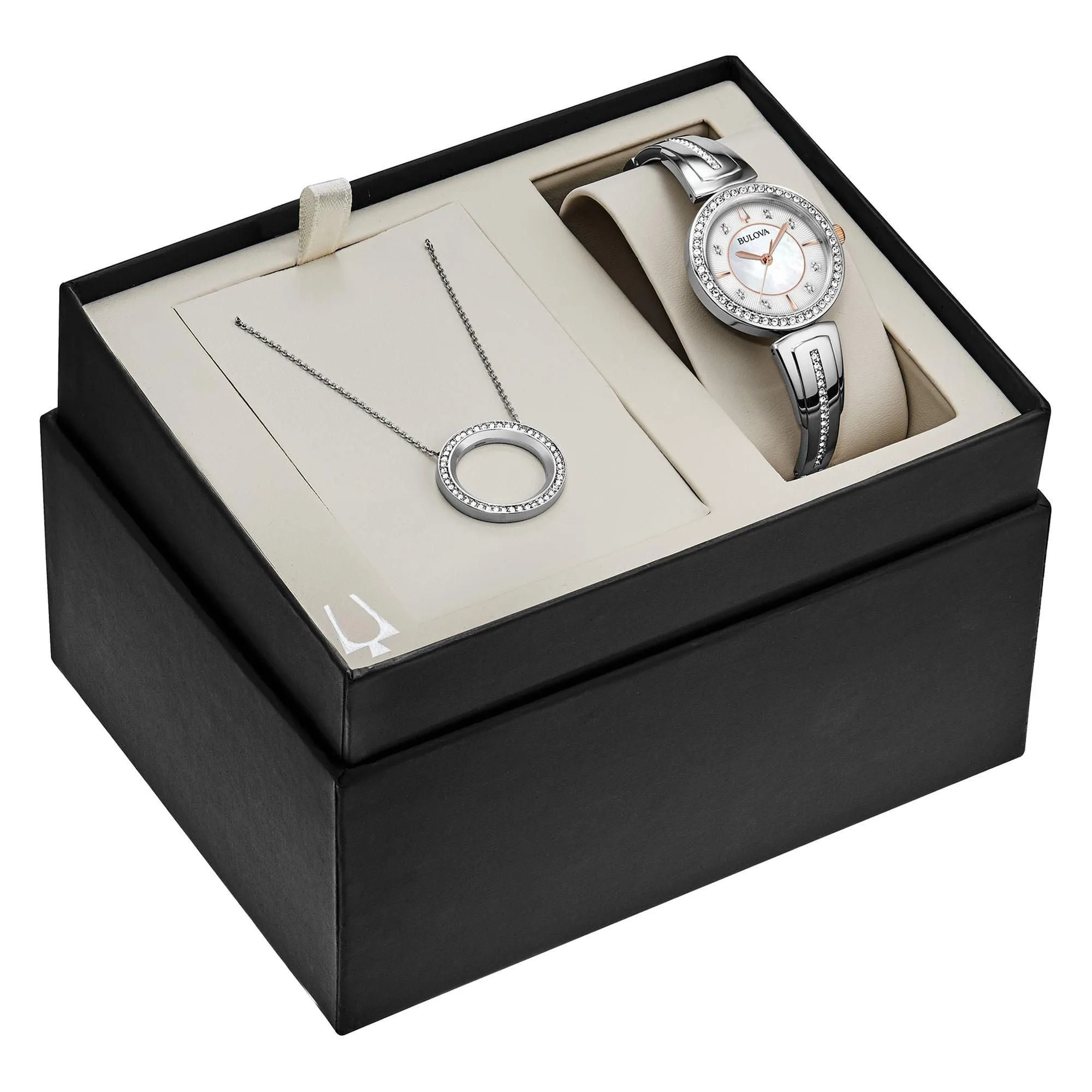 Bulova Ladies' Crystal Watch and Circle Pendant Necklace Gift Set 98X121