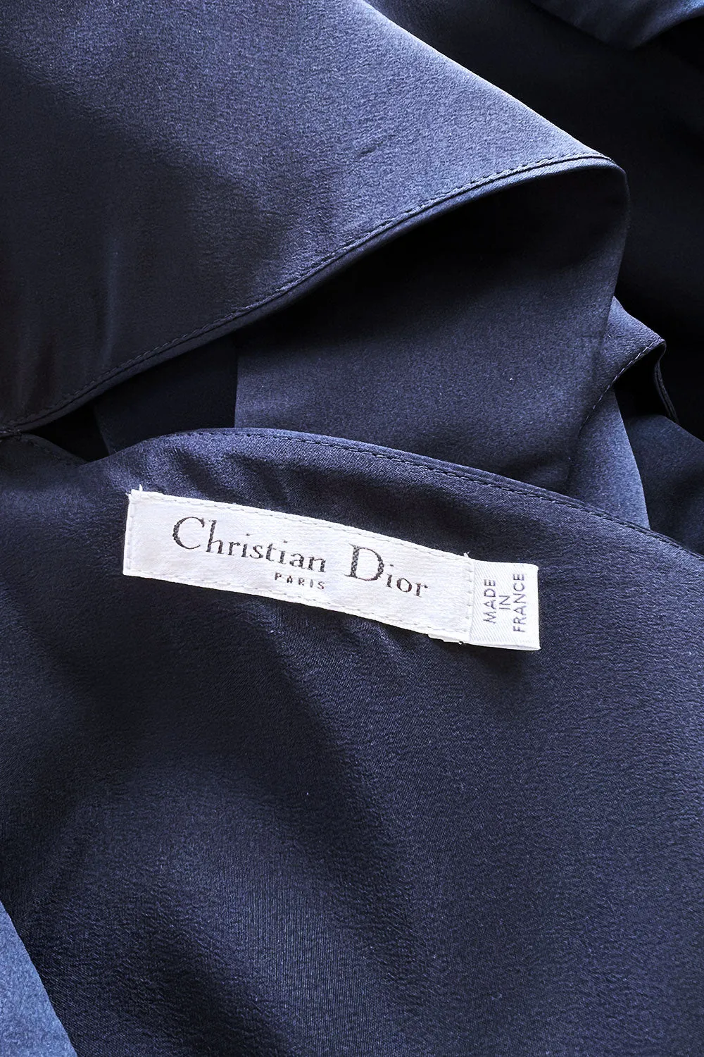 c2014 Christian Dior by Raf Simons Blue Silk Faille Dress w Pink Floral Embroidery & Beads
