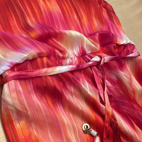 Cache Red Pink Orange Tie Dye Chiffon Dress Sz M/L