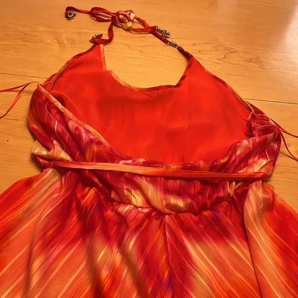 Cache Red Pink Orange Tie Dye Chiffon Dress Sz M/L