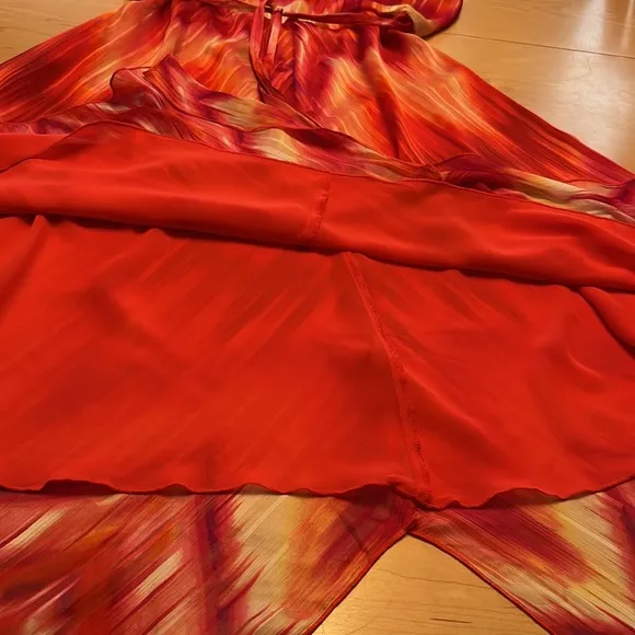 Cache Red Pink Orange Tie Dye Chiffon Dress Sz M/L