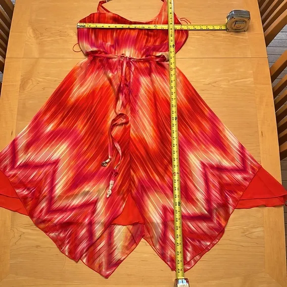Cache Red Pink Orange Tie Dye Chiffon Dress Sz M/L
