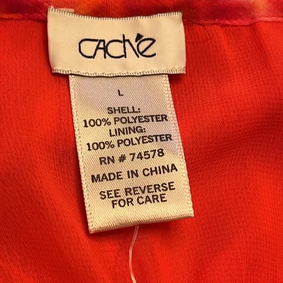 Cache Red Pink Orange Tie Dye Chiffon Dress Sz M/L