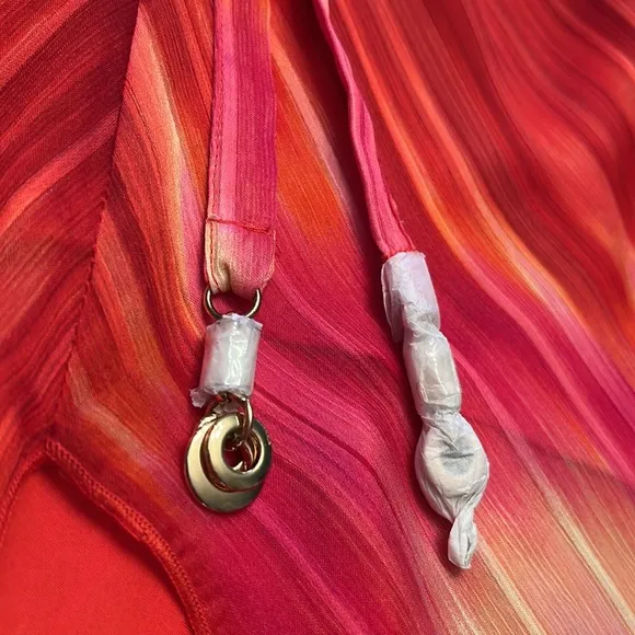 Cache Red Pink Orange Tie Dye Chiffon Dress Sz M/L