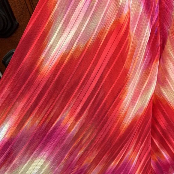 Cache Red Pink Orange Tie Dye Chiffon Dress Sz M/L