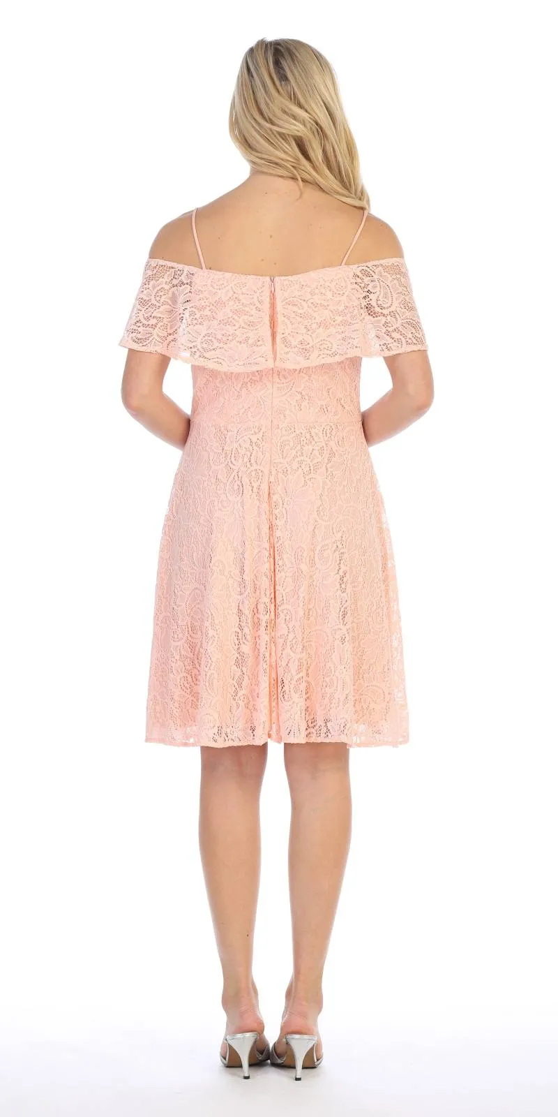 Celavie 6317 Ruffled Off Shoulder Lace A-Line Dress