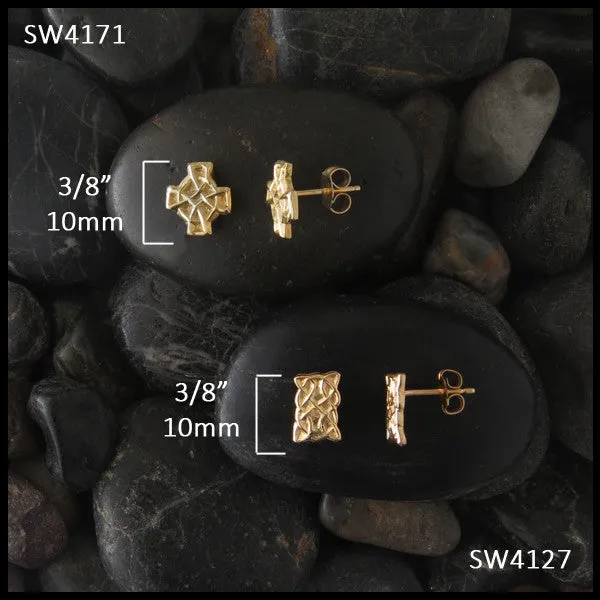 Celtic Chip Carved Post Earrings in 14K Gold