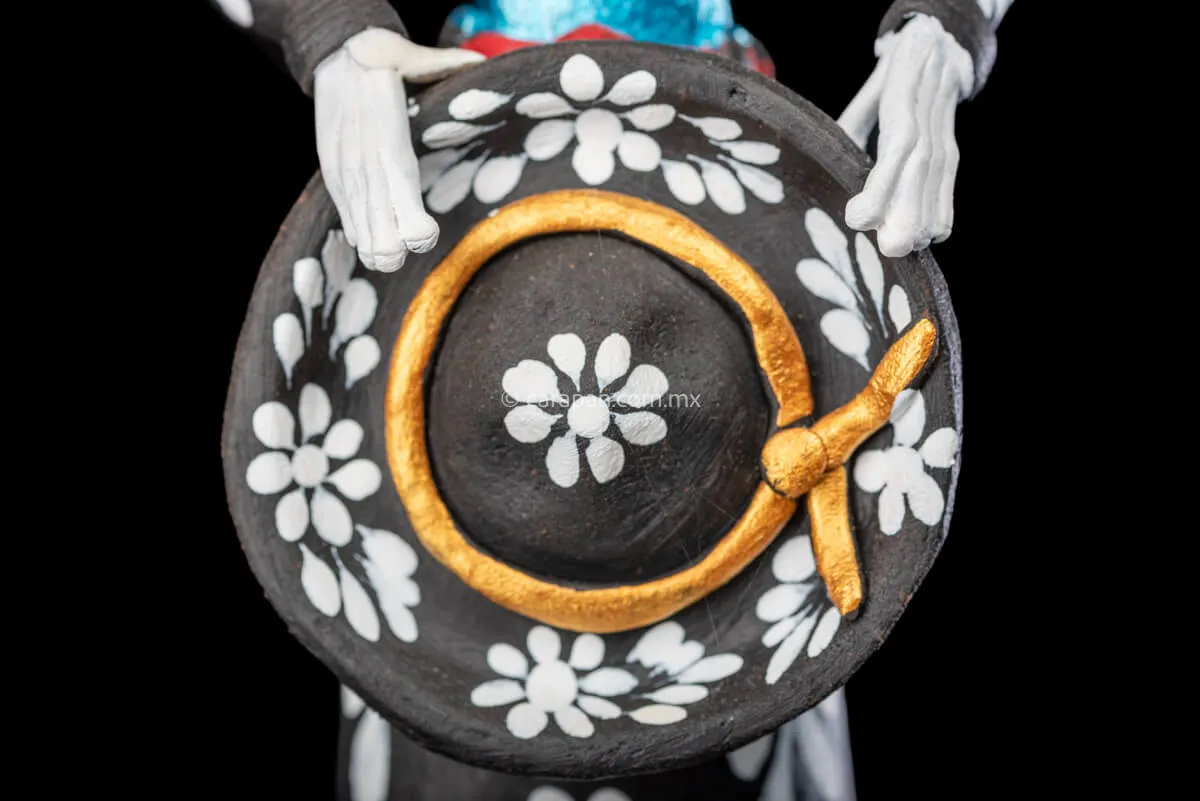 Charro-Mariachi Style Catrina Day of the Dead Clay Sculpture
