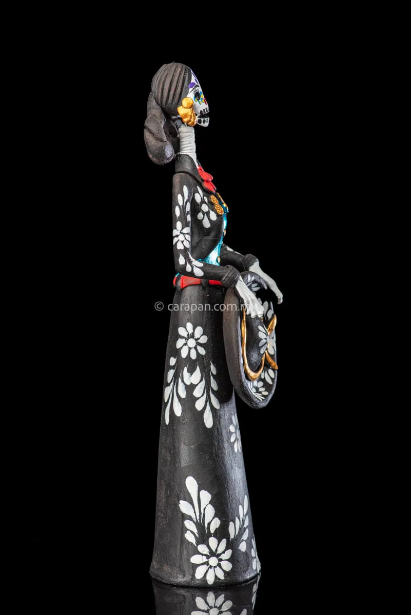 Charro-Mariachi Style Catrina Day of the Dead Clay Sculpture