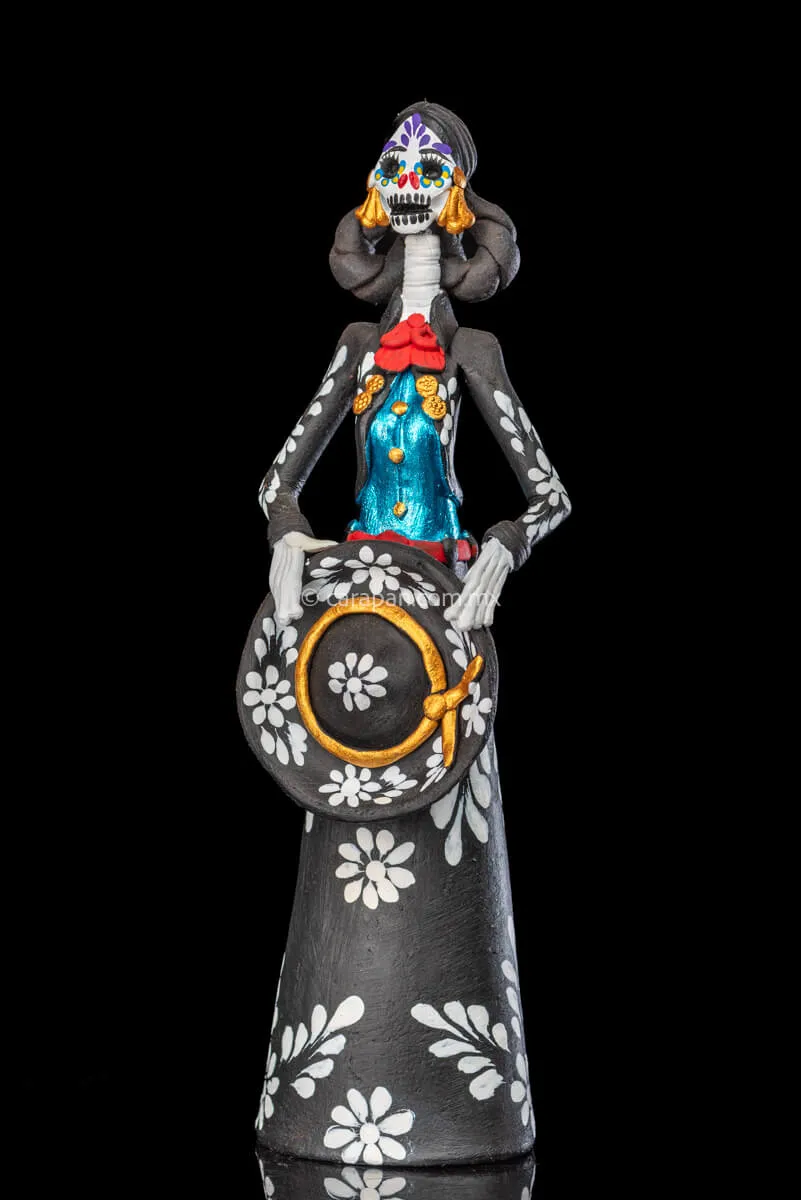 Charro-Mariachi Style Catrina Day of the Dead Clay Sculpture