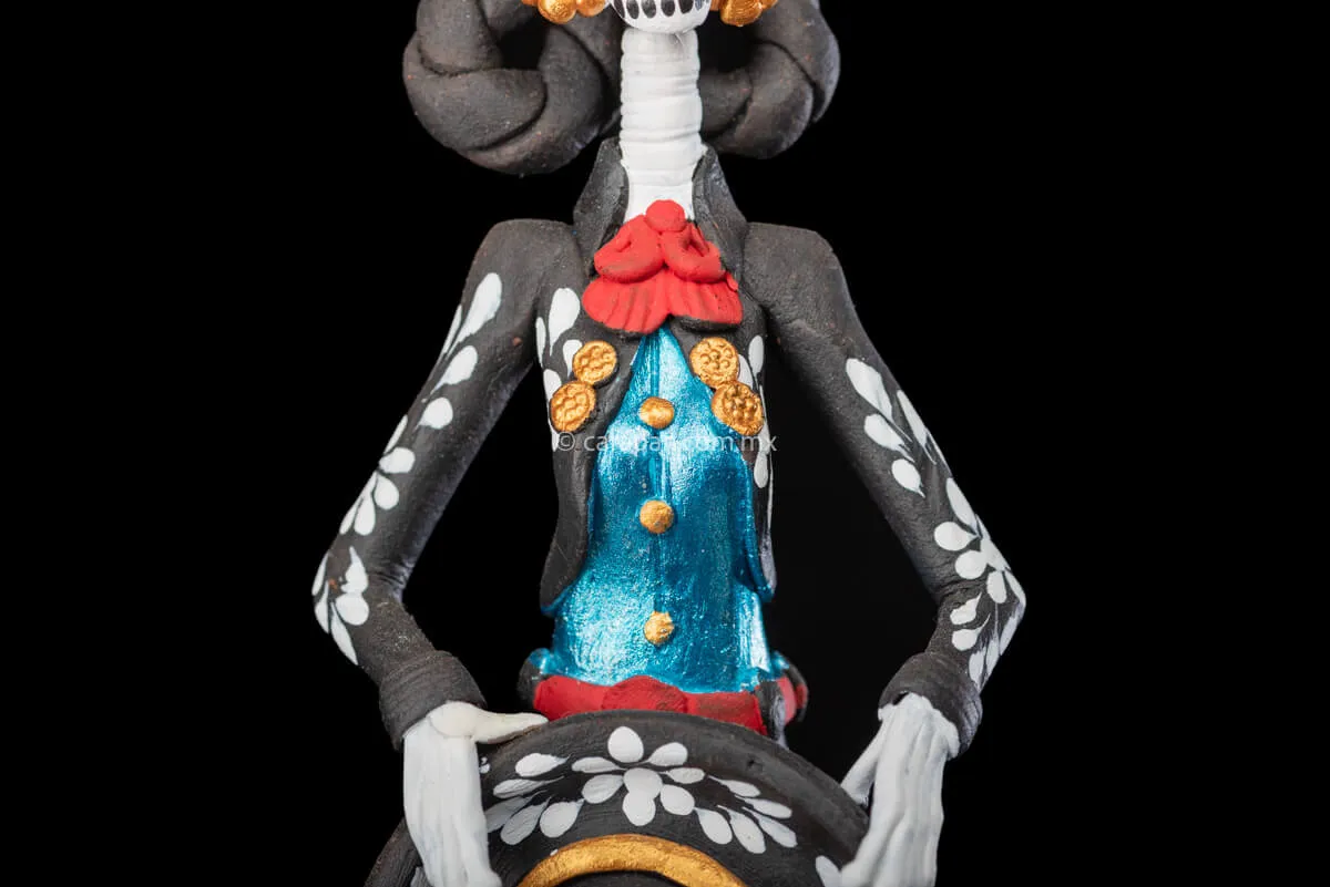 Charro-Mariachi Style Catrina Day of the Dead Clay Sculpture
