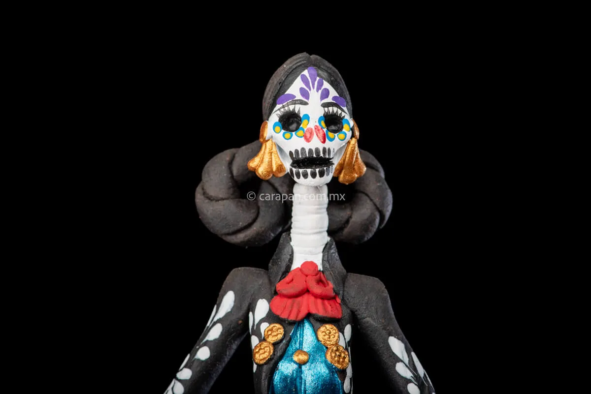Charro-Mariachi Style Catrina Day of the Dead Clay Sculpture