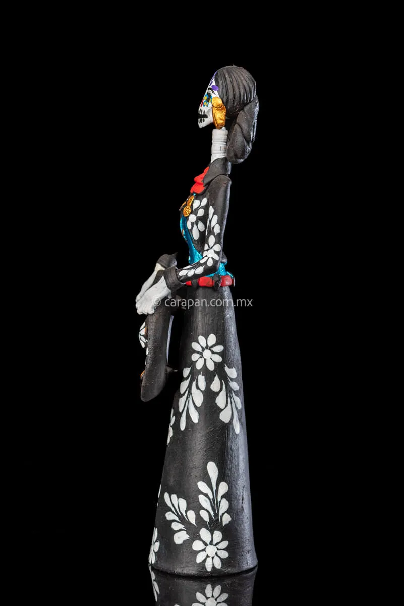 Charro-Mariachi Style Catrina Day of the Dead Clay Sculpture