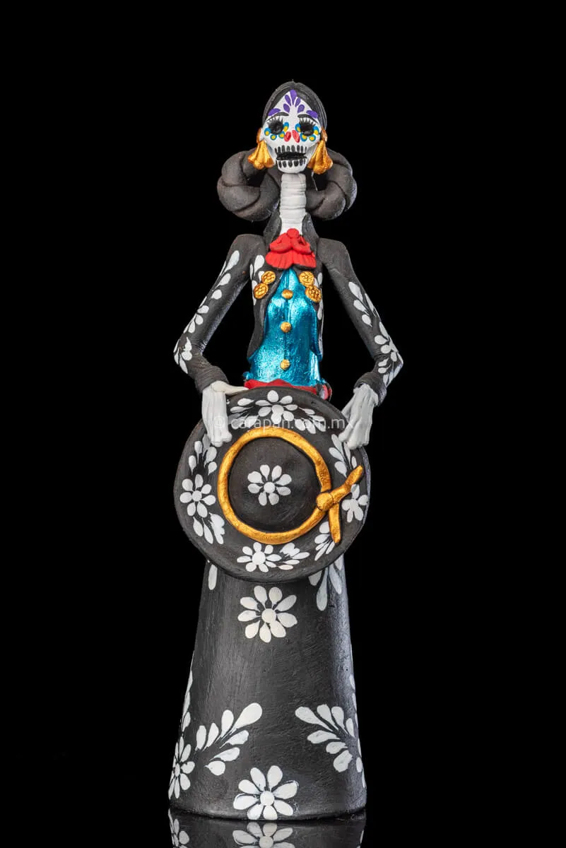 Charro-Mariachi Style Catrina Day of the Dead Clay Sculpture