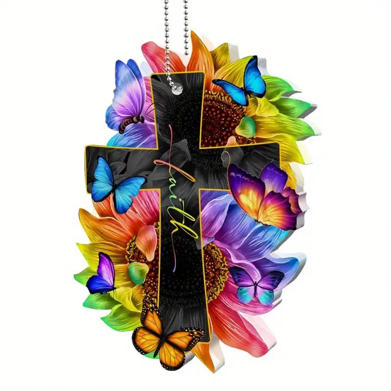 Christianartbag Ornament, Cross Butterfly Flower Faith Ornament, Christmas Ornament, Christmas Gift, Personalized Ornament, CABOM01250923.
