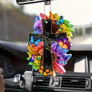 Christianartbag Ornament, Cross Butterfly Flower Faith Ornament, Christmas Ornament, Christmas Gift, Personalized Ornament, CABOM01250923.