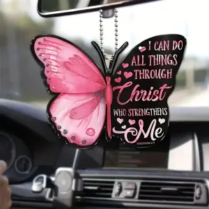 Christianartbag Ornament, Pink Letter Butterfly I Can Do All Things Through Christ Ornament, Christmas Ornament, Christmas Gift, Personalized Ornament.