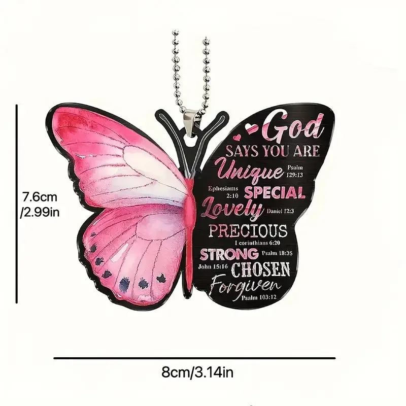 Christianartbag Ornament, Pink Letter Butterfly I Can Do All Things Through Christ Ornament, Christmas Ornament, Christmas Gift, Personalized Ornament.