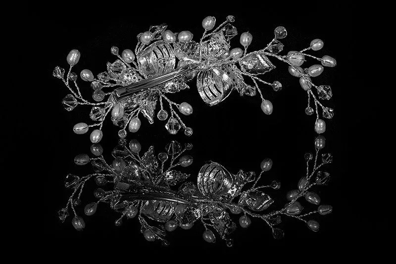 Ciana Ribbon White Pearl Spray Hair Clip | Swarovski Crystal