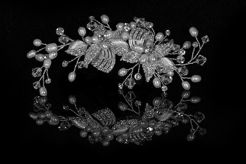Ciana Ribbon White Pearl Spray Hair Clip | Swarovski Crystal