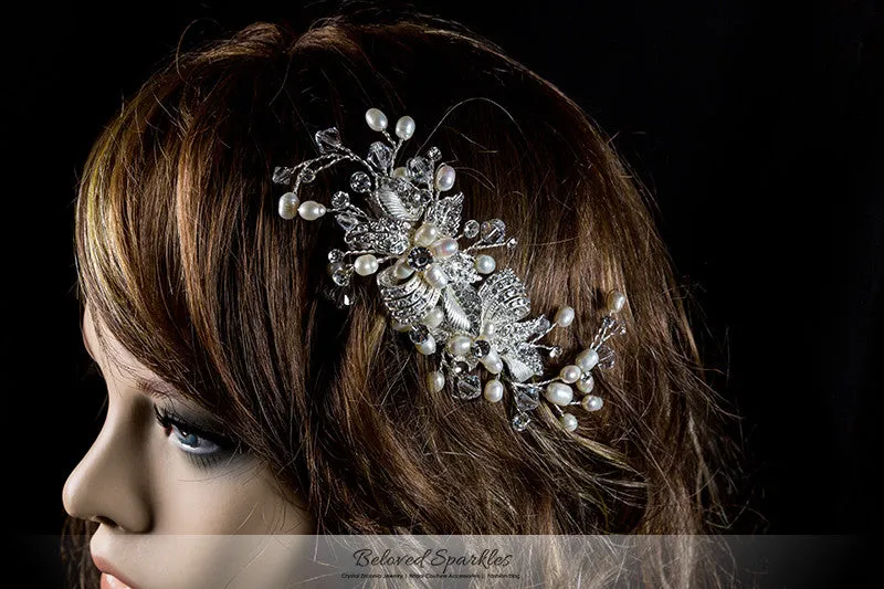 Ciana Ribbon White Pearl Spray Hair Clip | Swarovski Crystal