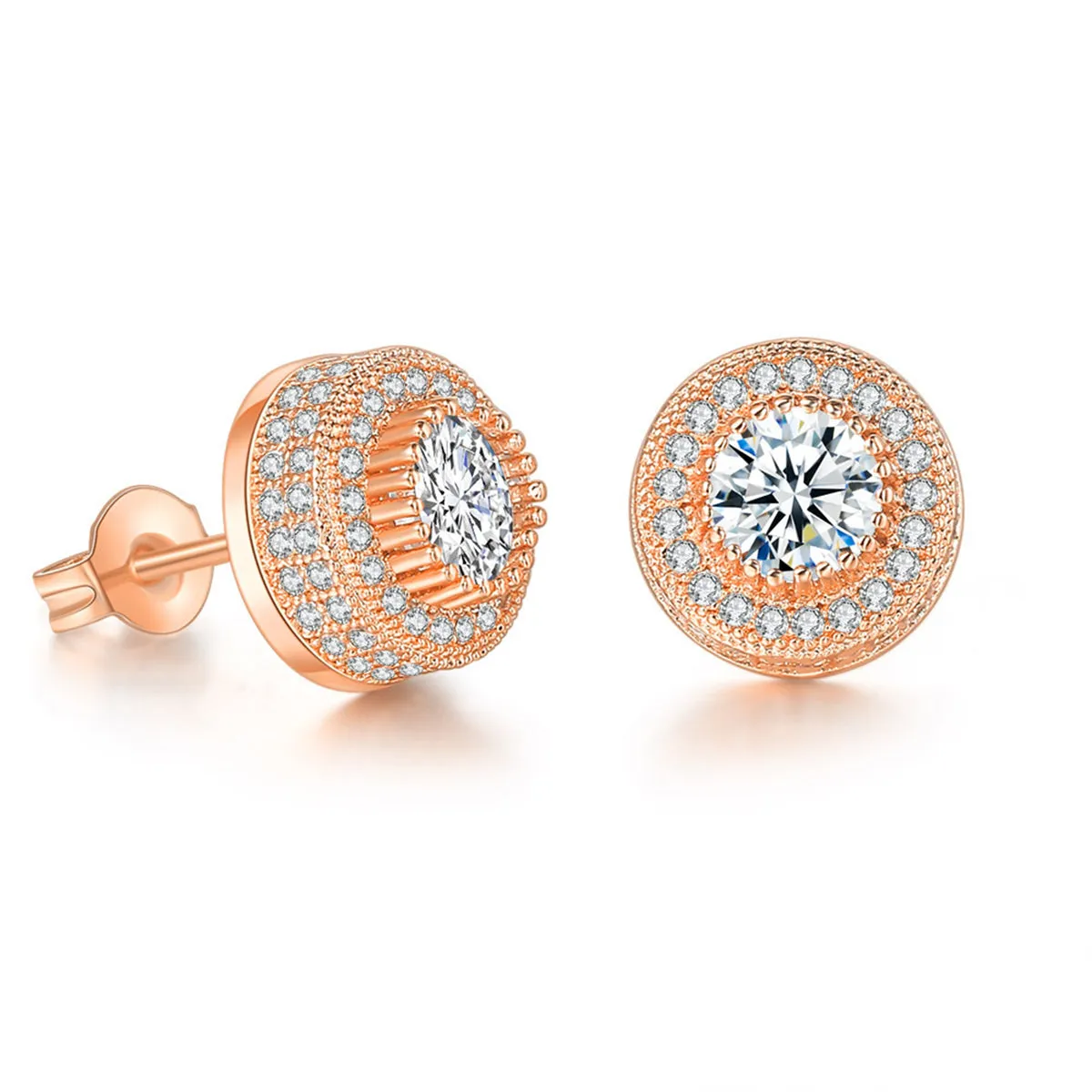 Clear Cubic Zirconia & 18K Rose Gold-Plated Round Stud Earrings