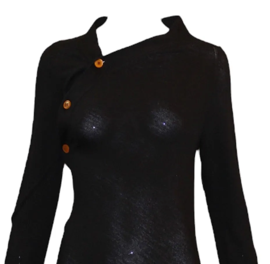 Comme Des Garcons A/W 2002 Black Wool Wrap Around Cardigan Sweater Dress