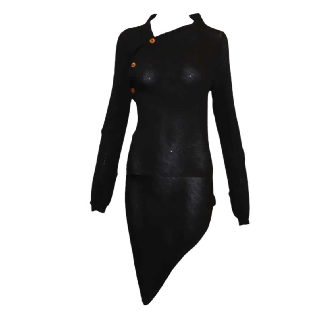 Comme Des Garcons A/W 2002 Black Wool Wrap Around Cardigan Sweater Dress
