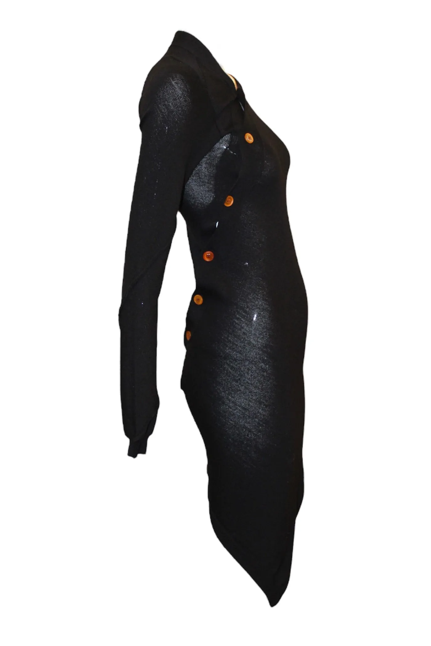 Comme Des Garcons A/W 2002 Black Wool Wrap Around Cardigan Sweater Dress