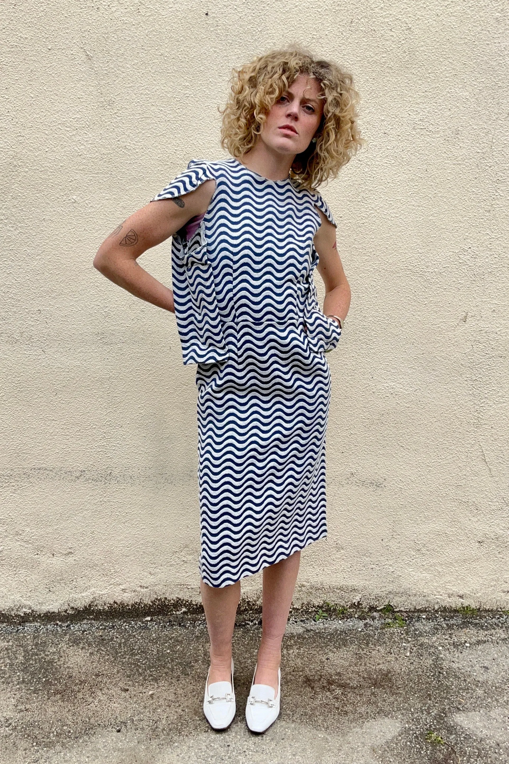 Comme des Garcons Navy Wavy Stripe Dress