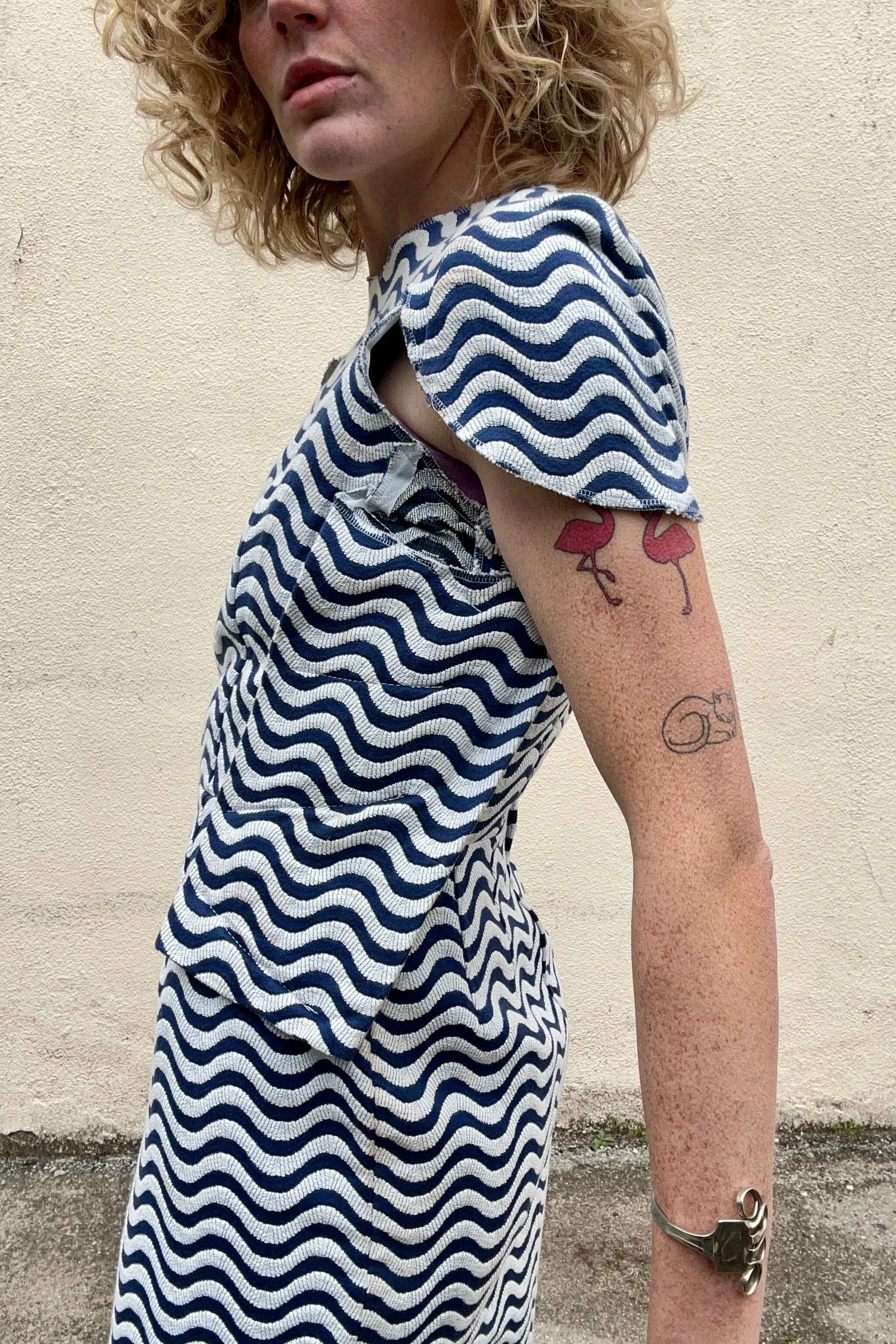 Comme des Garcons Navy Wavy Stripe Dress