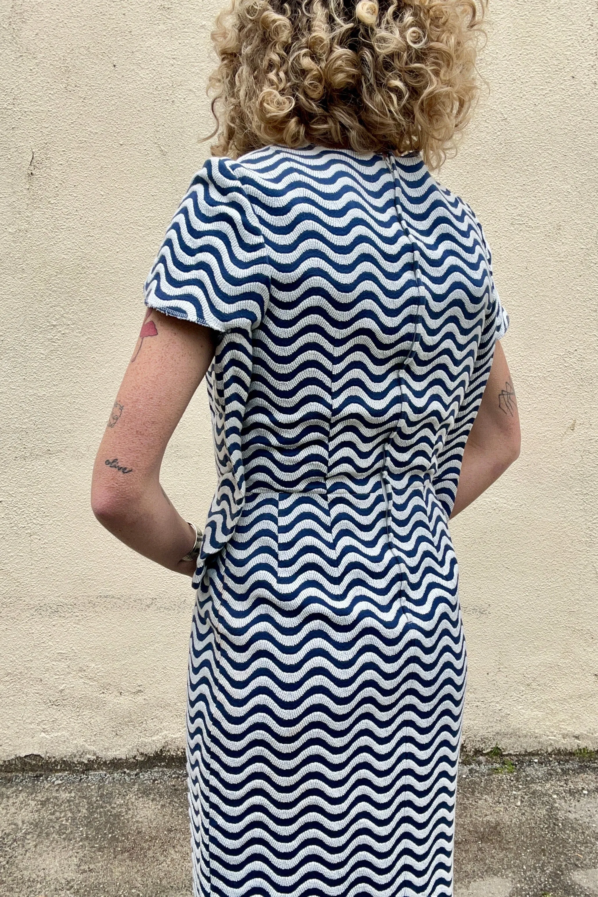 Comme des Garcons Navy Wavy Stripe Dress