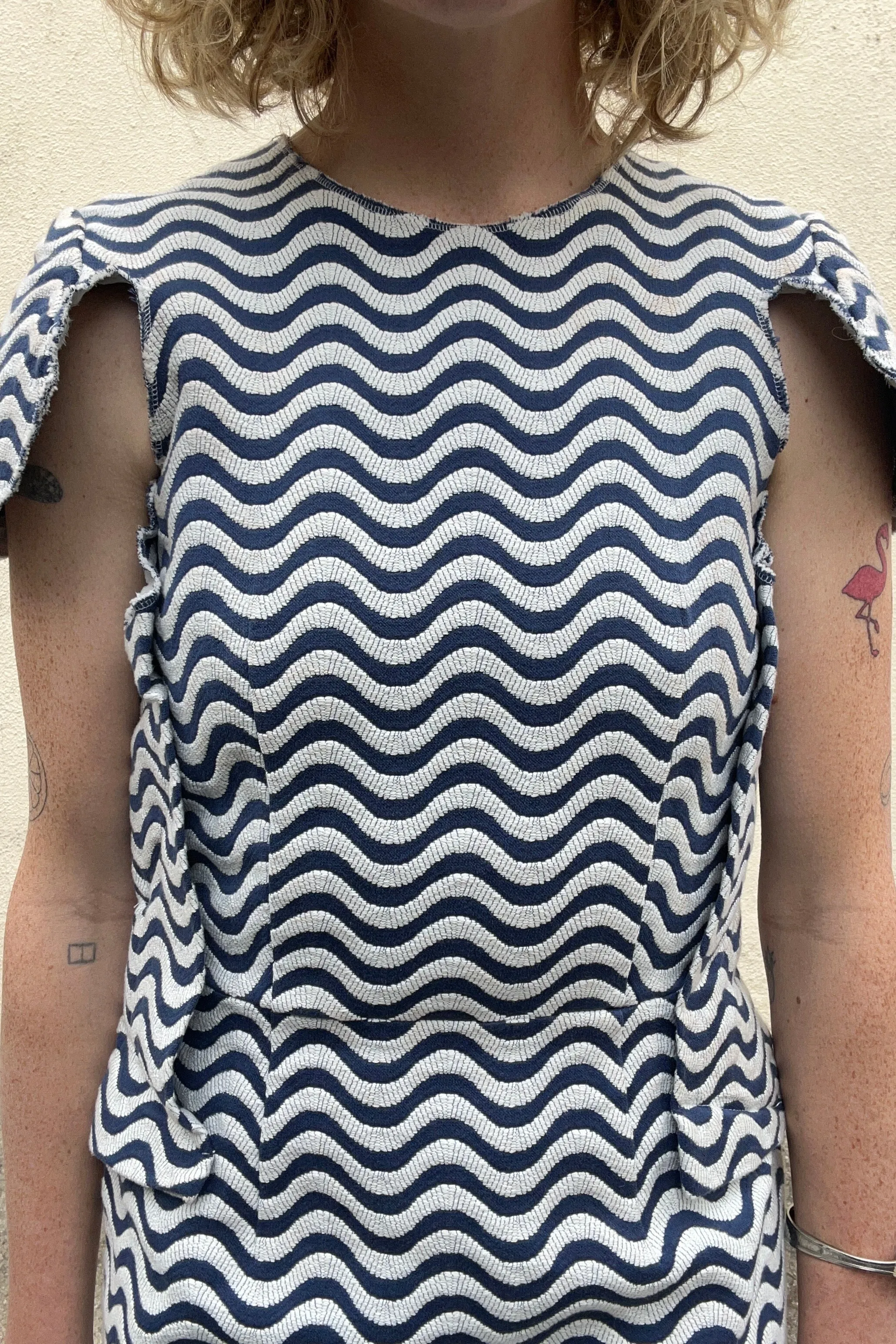 Comme des Garcons Navy Wavy Stripe Dress